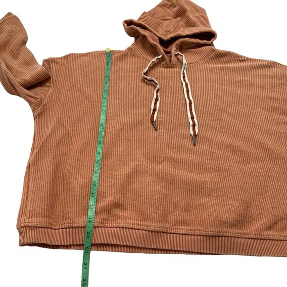AERIE AE Ribbed Crop Hoodie in Buff Orange Size Medium Womens Relaxed Drawstring - Picture 9 of 10